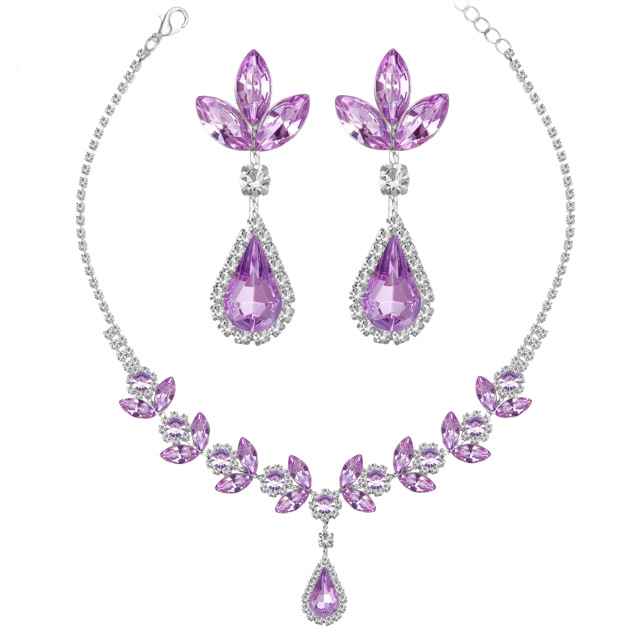 BLUEW Four Leaf Clover Jewelry Set, Necklace Earrings Bracelet
