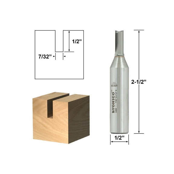 Yonico Carbide Straight Router Bit - 7/32" Dia. X 3/8" Length - 1/2" Shank - 14008