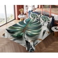 thumbnail image 4 of Ambesonne Monstera Fitted & Top Sheet Set with Sham, Abstract Mid Century Art, Fern Green Teal and Pale Grey, 4 of 5