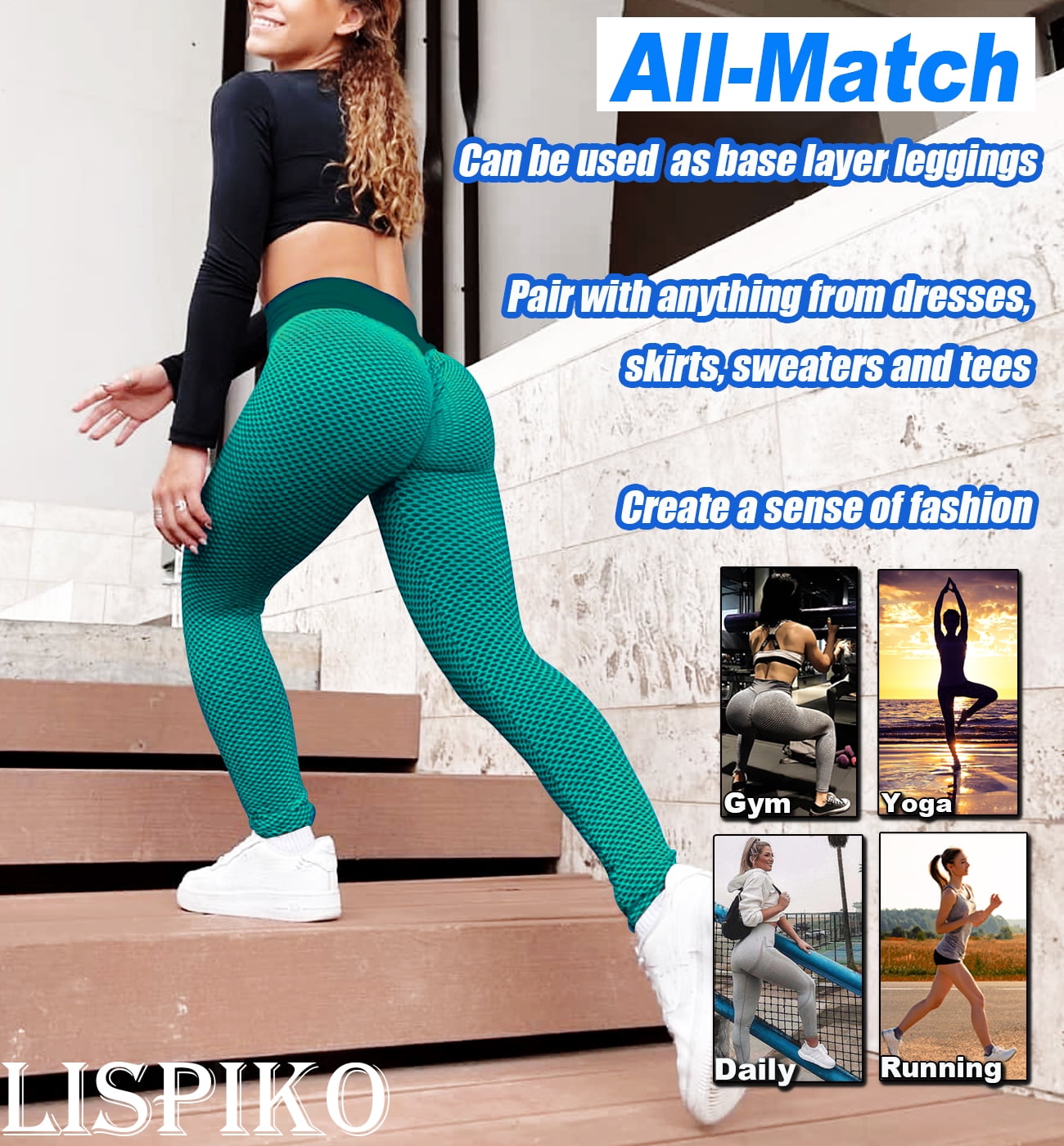 Women High Waisted Ruched Butt Lifting Leggings Gym Scrunch Textured  Compression Yoga Pants Booty Workout Tights (Blue, Small) 