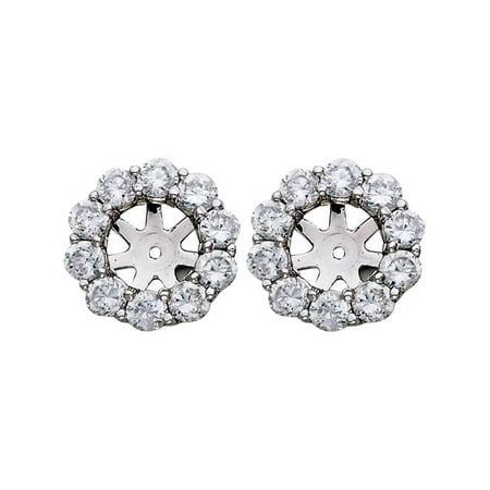 - 1 1/2ct Diamond Halo Earring Studs Jackets White Gold Fits 1ct Stones (6-6.7mm)