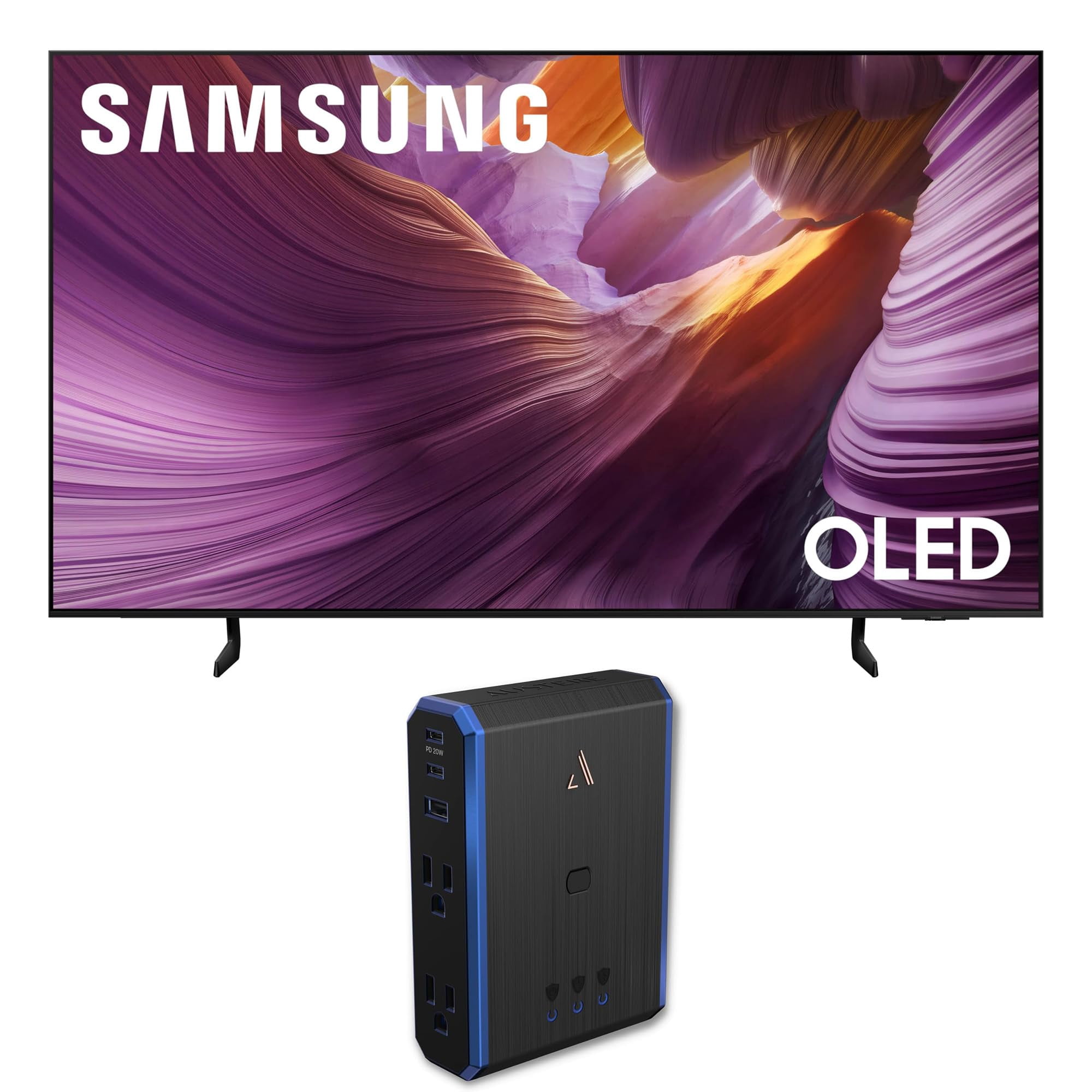 Samsung 77-Inch Class OLED 4K S85F Series, Vision AI Smart TV Object Tracking Sound Lite w/Dolby Atmos, NQ4 AI Gen2 Processor, Contour Design Bundle with an Austere 5S-PS4-US1 4-Outlet Power (2025)