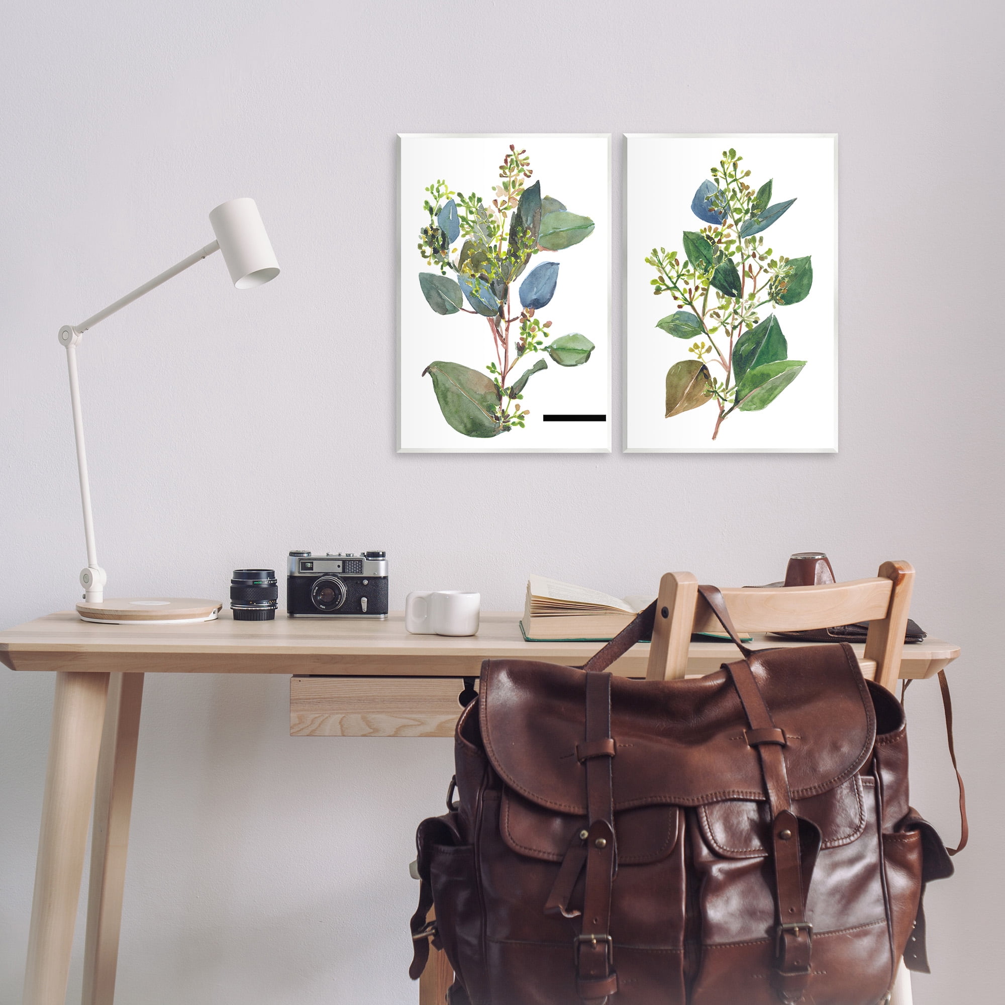 Stupell Industries Soft Eucalyptus Plant Ombre Leaves Botanical & Floral Painting Unframed Art Print Wall Art, 13 x 19, Set of 2