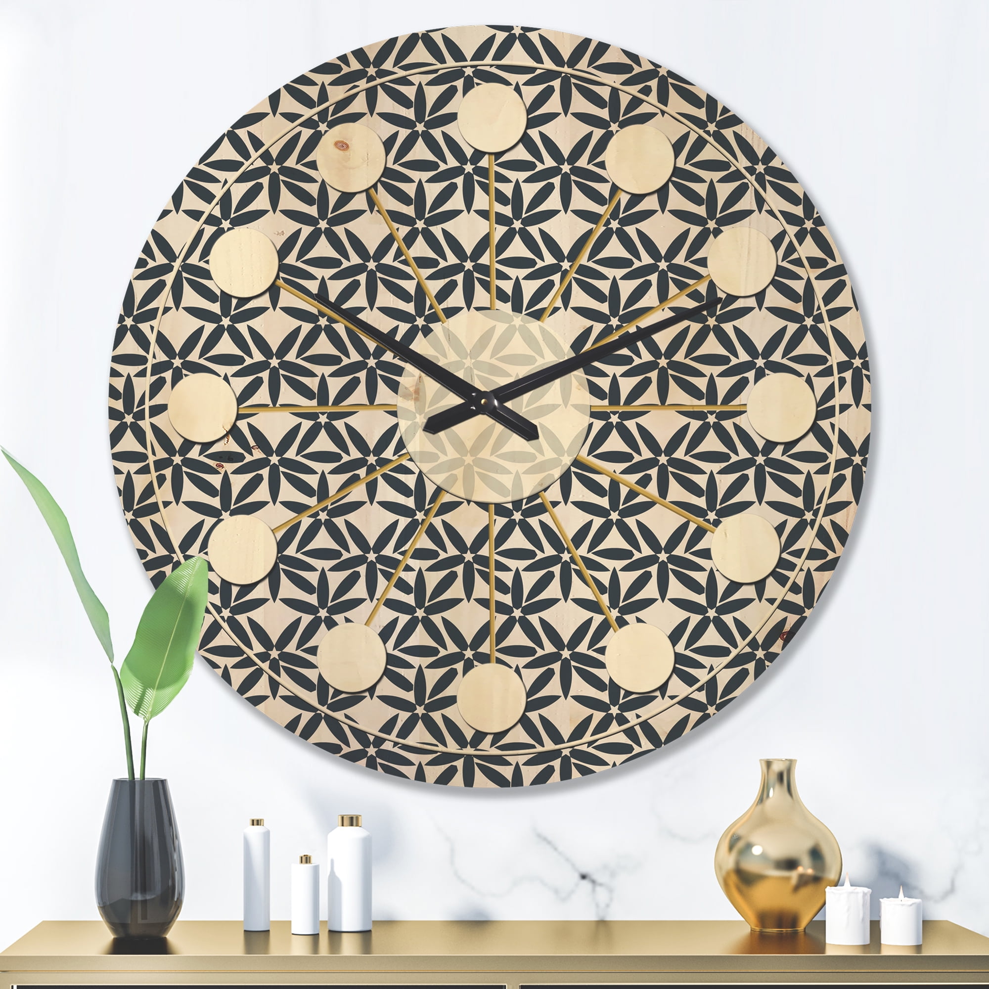 Designart 'Abstract Retro Flower Design IV' Mid-Century Modern Wood Wall Clock