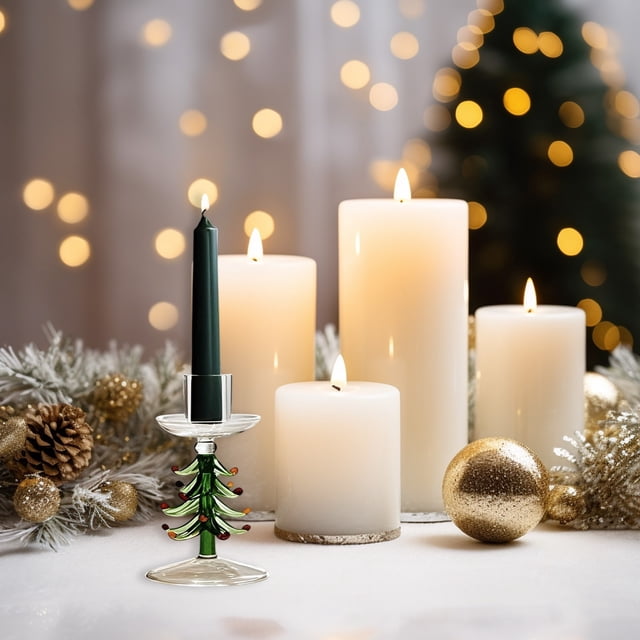 Portavelas de cristal para decoración de coronas de árbol de Navidad | Soporte para velas transparente para decoración navideña del hogar | Adorno para chimenea de mesa de cena romántica