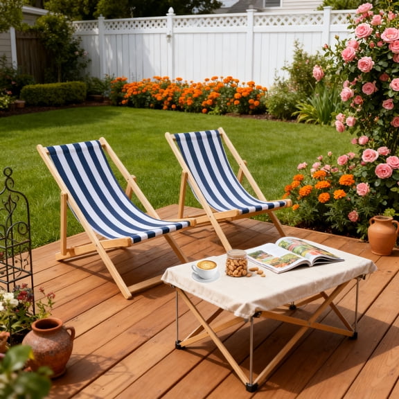 Populus Wood Folding Outdoor Chaise Lounges - Set of 2 Blue
