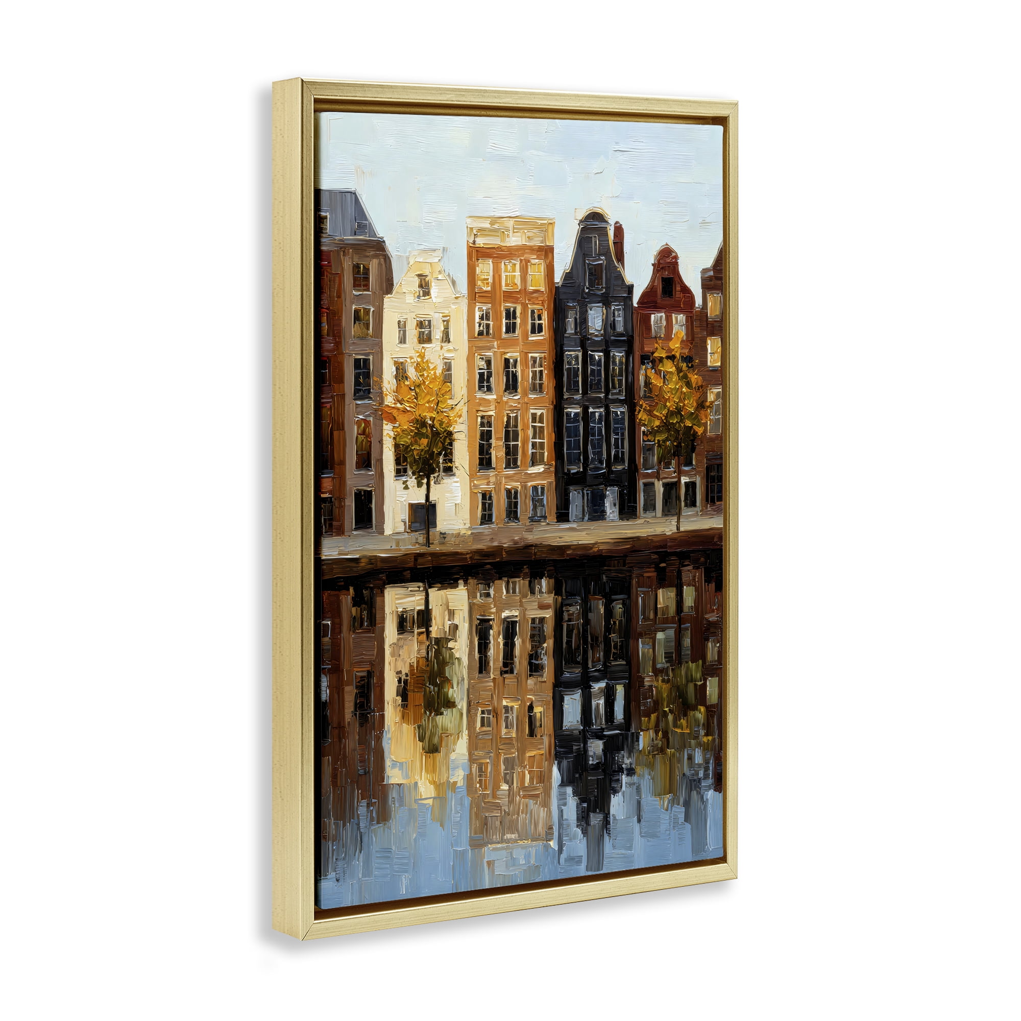 Stupell Industries City Reflection over Canal Gold Framed Floater Canvas Wall Art, design by Petal Prints Design