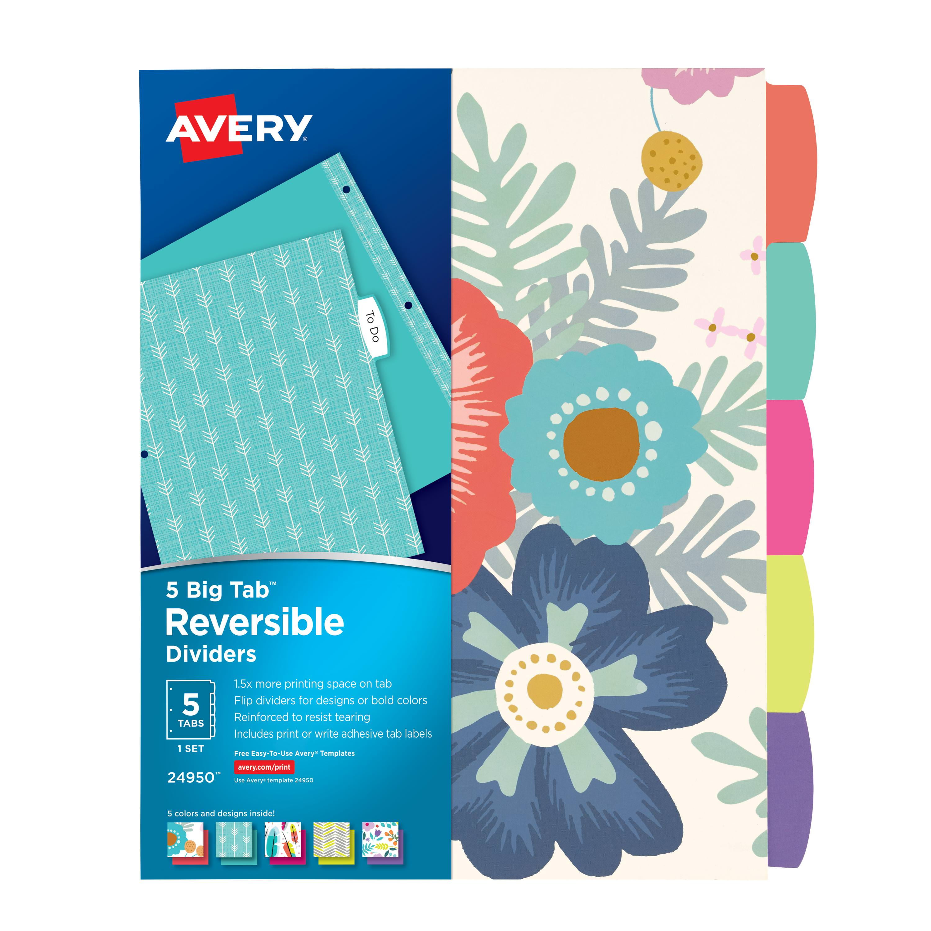 Avery Big Tab Reversible Fashion Dividers, 5Tab, Assorted Designs