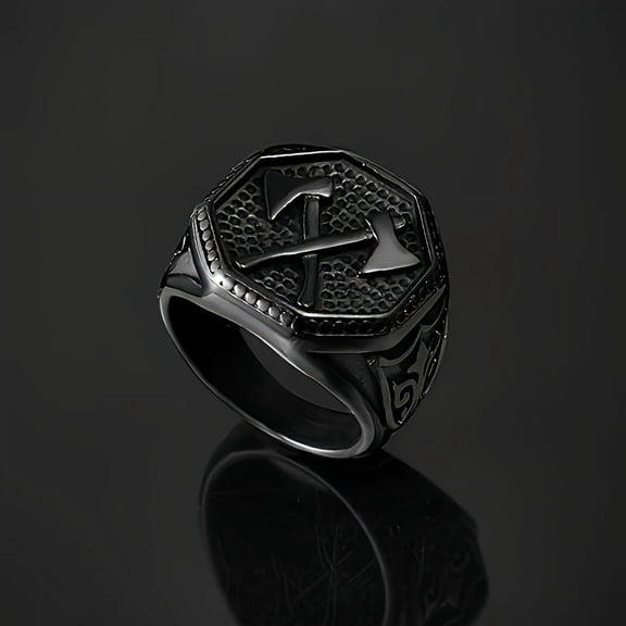 Tomahawk Ring -Black Alloy, Bohemian style, suitable for the anniversary, birthday, Father's Day and other occasions, gifts, party,Black,10