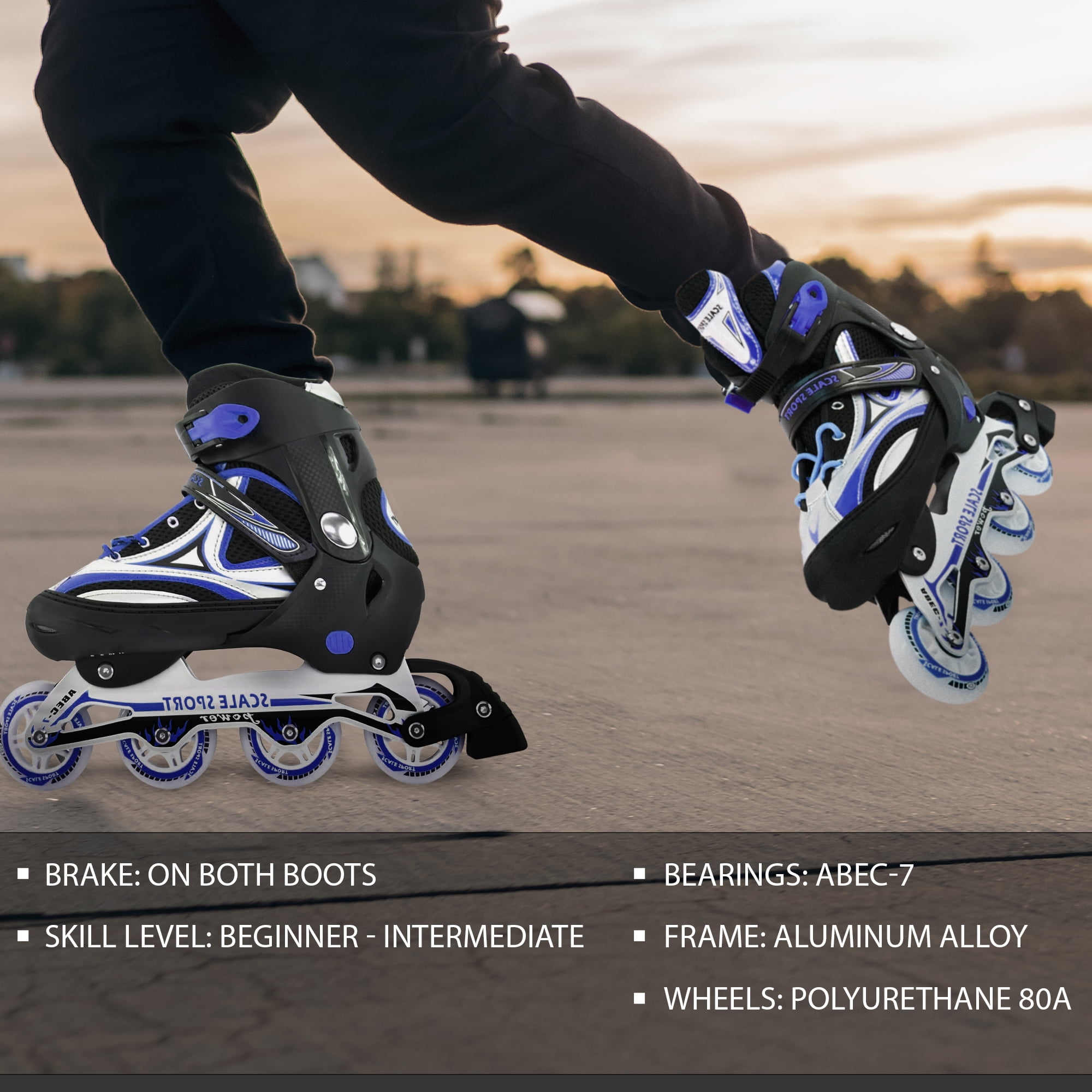 Size 8-11 Adjustable Inline Skates for Adults, Blue