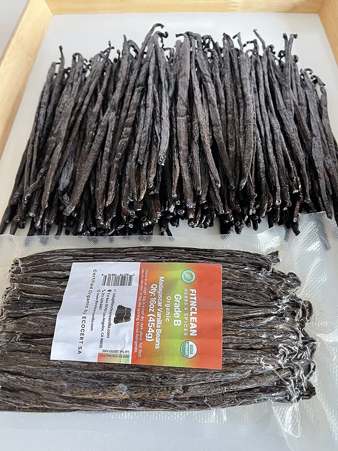 1 Lb Organic Madagascar Vanilla Beans Grade B. Certified USDA Organic. 5"-8" by FITNCLEAN VANILLA. 16 oz Whole NON-GMO Bourbon Pods