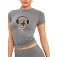 thumbnail image 2 of Women T-shirt, Crew Neck Short Sleeve Cat Printed Summer Tops Streetwear for Casual Daily, 2 of 6