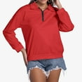 thumbnail image 4 of Fgnfyis Womens Sweatshirts Casual Solid Color Quarter Zip Stand Collar Long Sleeve Pullover Top for Modern Red XXL, 4 of 9