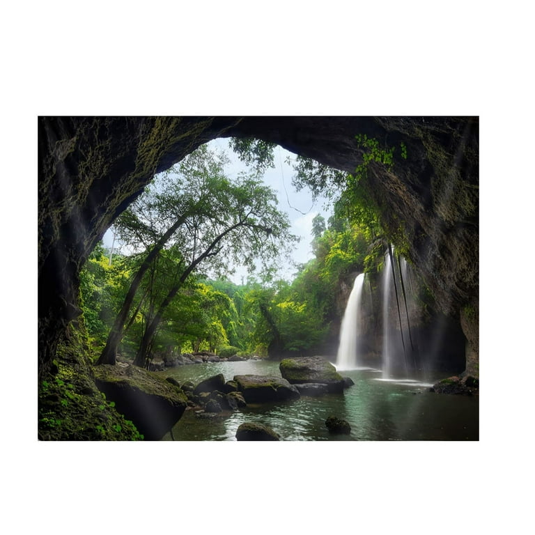 Nature Forest Extra Large Tapestry Mountain Cave Waterfall Wood