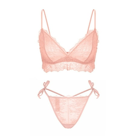 

Varsbaby Lace Thin Adjustable Strap Bra Unpadded Cute Triangle Bra Set for Women