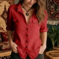 thumbnail image 5 of Admvng Women's Linen Tops Button-Down Shirt Roll-Up Sleeve Casual Blouse, 5 of 8