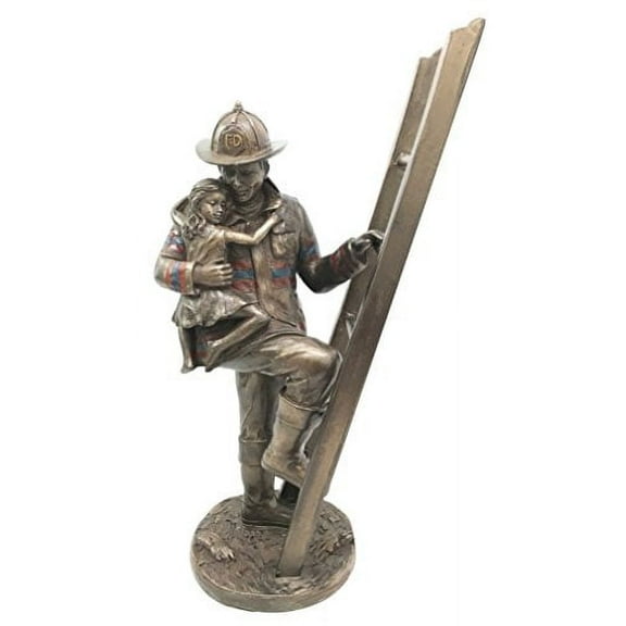 Fireman Fire Fighter Hero Saving Child Descending From Ladder Figurine Statue