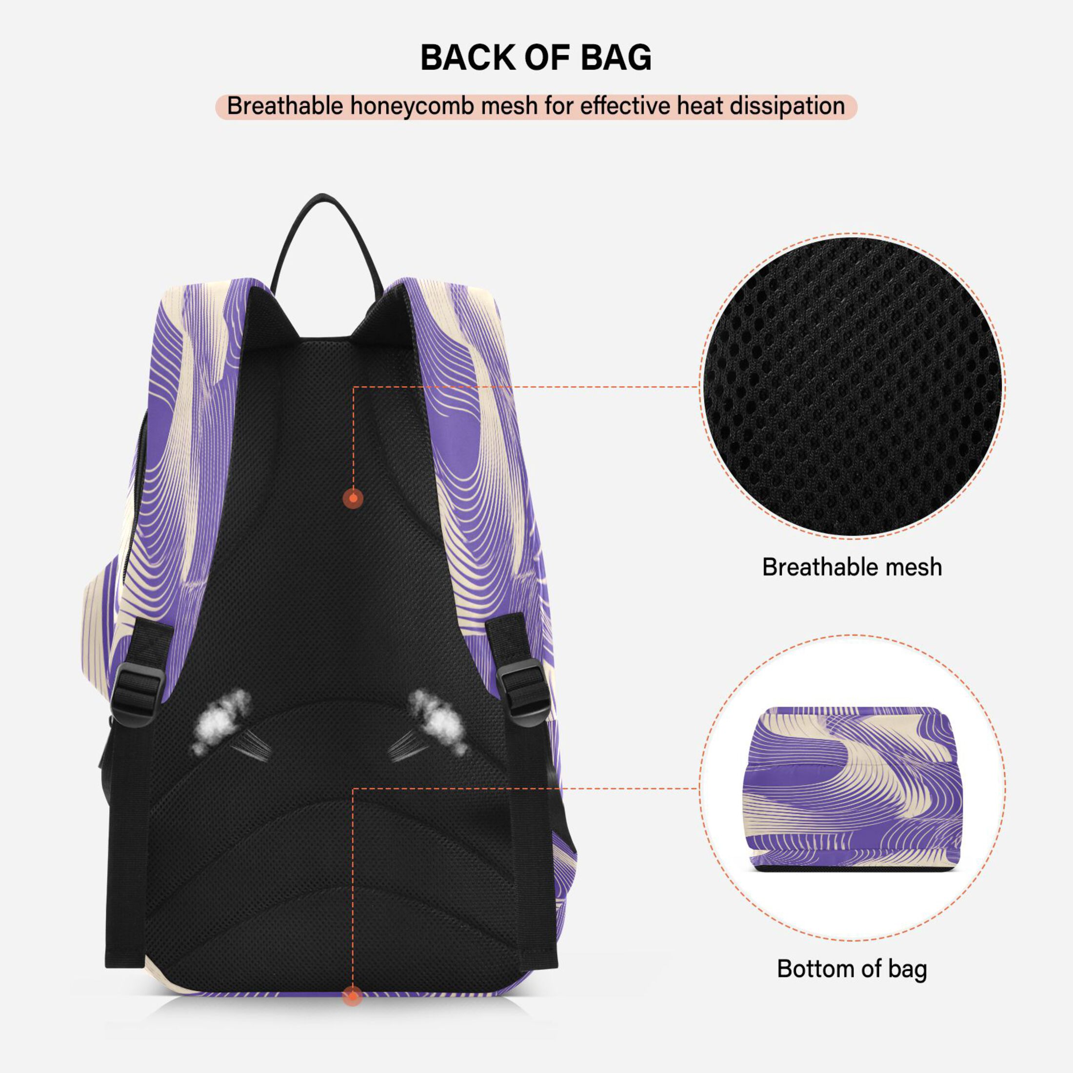 2 Racquet Holder Tennis Backpack Tennis Racket Covers Gym Bags Purple Chaotic Lines