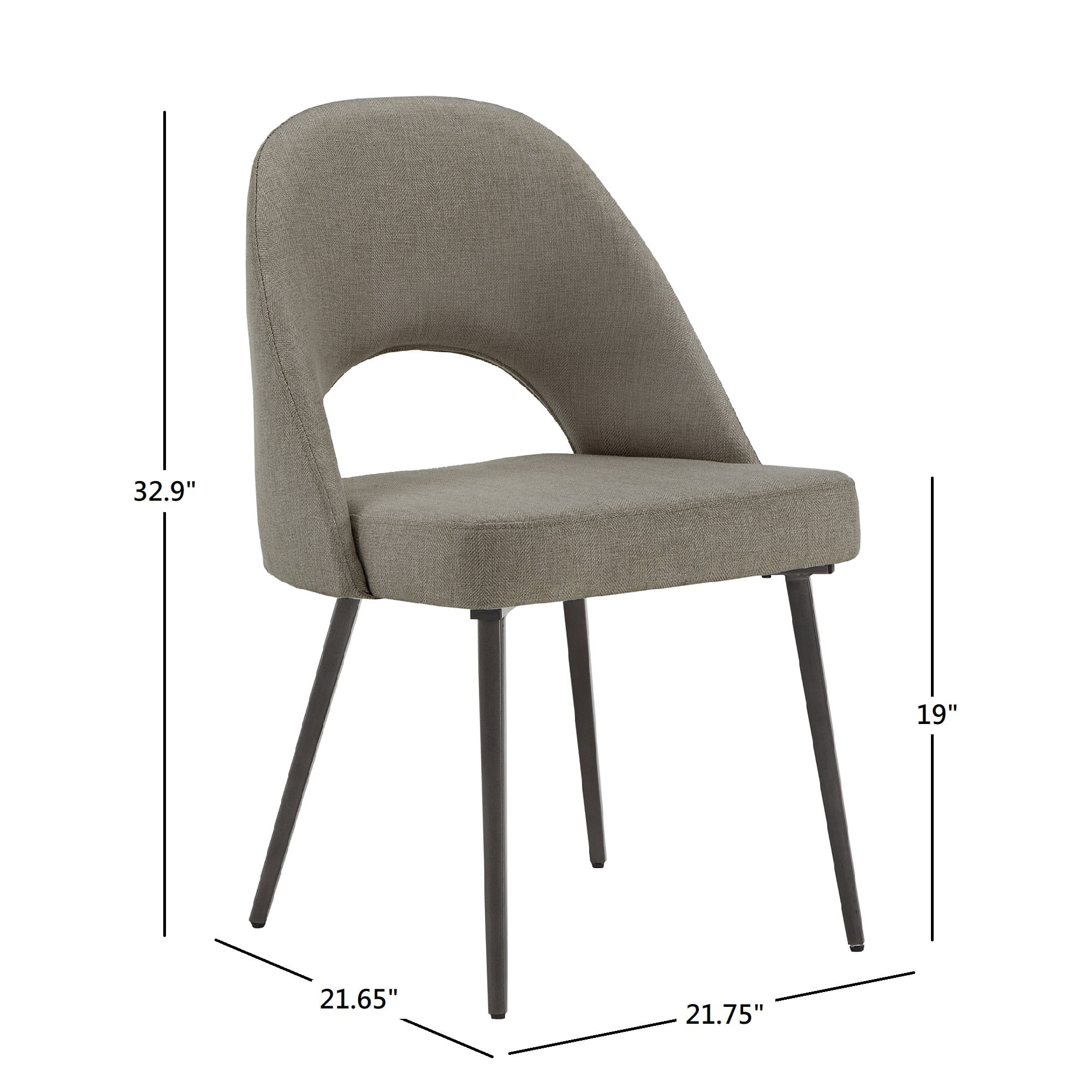 Weston Home Brando Upholstered Dining Chairs with Black Legs, Set of 2, Dark Gray