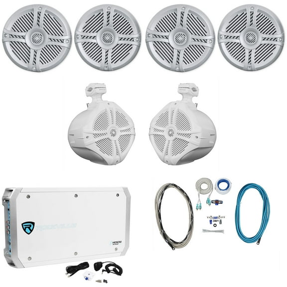 4) Rockville RMSTS65S 6.5" 1600w Marine Boat Speakers 8" Wakeboards Amp Wire Kit