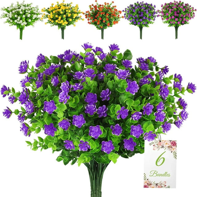 6 paquetes de flores artificiales al aire libre flores falsas para decoración del hogar púrpura Jormftte HMHZ1166-3