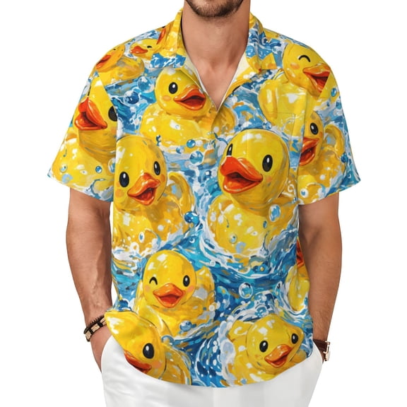 Duck Men's Shirts Short-Sleeved with All-Over Prints Button-Up Shirts