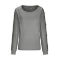 thumbnail image 5 of QLEICOM Women's Crewneck Casual Solid Long Sleeve Button Blouses Shirts Tops Gray M, US Size 6, 5 of 7