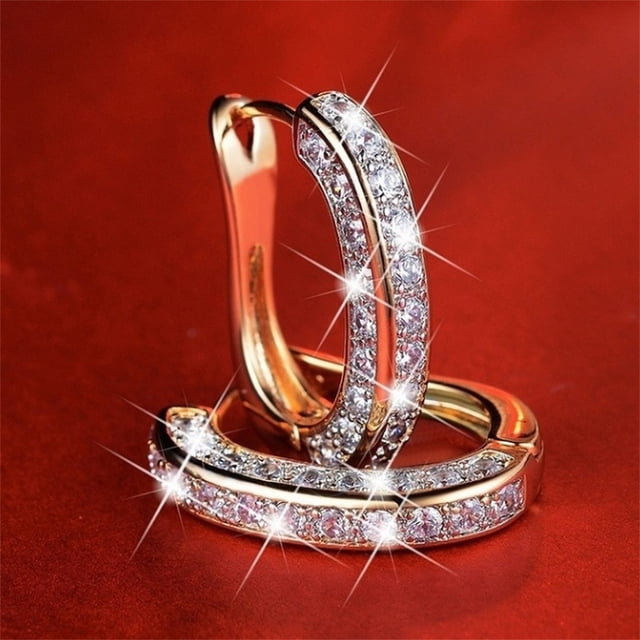 Fiudx Pendientes Redondos de Oro, Elegantes Aros de Oro Rosa Brillante, Diseño Deslumbrante con Incrustaciones de Diamantes de Imitación, Cómodos para El Día a Día, Regalo Perfecto para Ella, Accesor