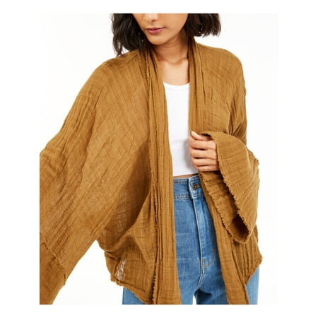 FREE PEOPLE Womens Brown Frayed Hem Long Sleeve Open Cardigan Top Size: XS\S
