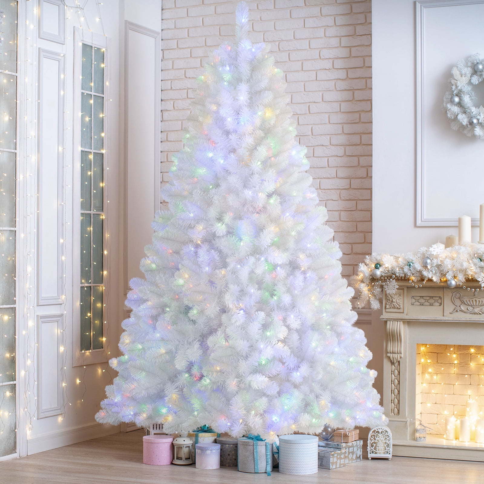 SHareconn 6ft Prelit Artificial Hinged Pencil Christmas Tree, Pre-Lit Warm  White & Multi-Color Lights with Remote Control, 688 Branch Tips Skinny Slim