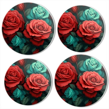

BaHomeck Electric Stove Burner Covers Set of 4 Round Metal Gas Stove Burner Covers 8 Inch and 10 Inch Kitchen Decor Vector Pattern Of Red And Teal Roses In Cartoon Style
