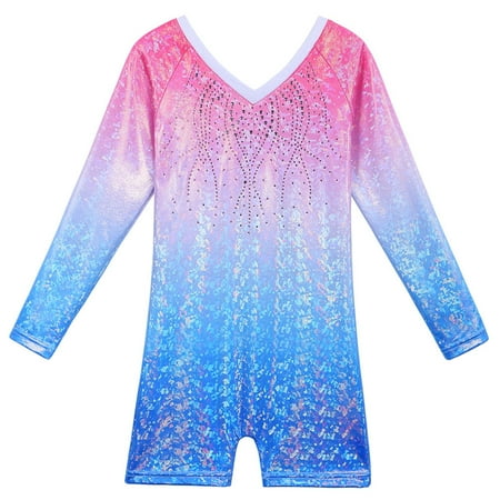 

Girls Gymnastics Leotard Long Sleeve Diamond Pink Tank Biketards