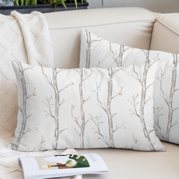 Grey Tree Pillow Covers 20x26 Inch Standard Size, Botanical Vintage Birds Branch Decorative Pillowcase with Zipper, Microfiber Pillow Protector, Breathable Pillowcases for Sofa Bed Living Room