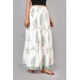 thumbnail image 5 of Women White Floral Block Printed Cotton Maxi Long Skirt with Elastic Waist & Tiered Flowy Fit - XL, 5 of 6