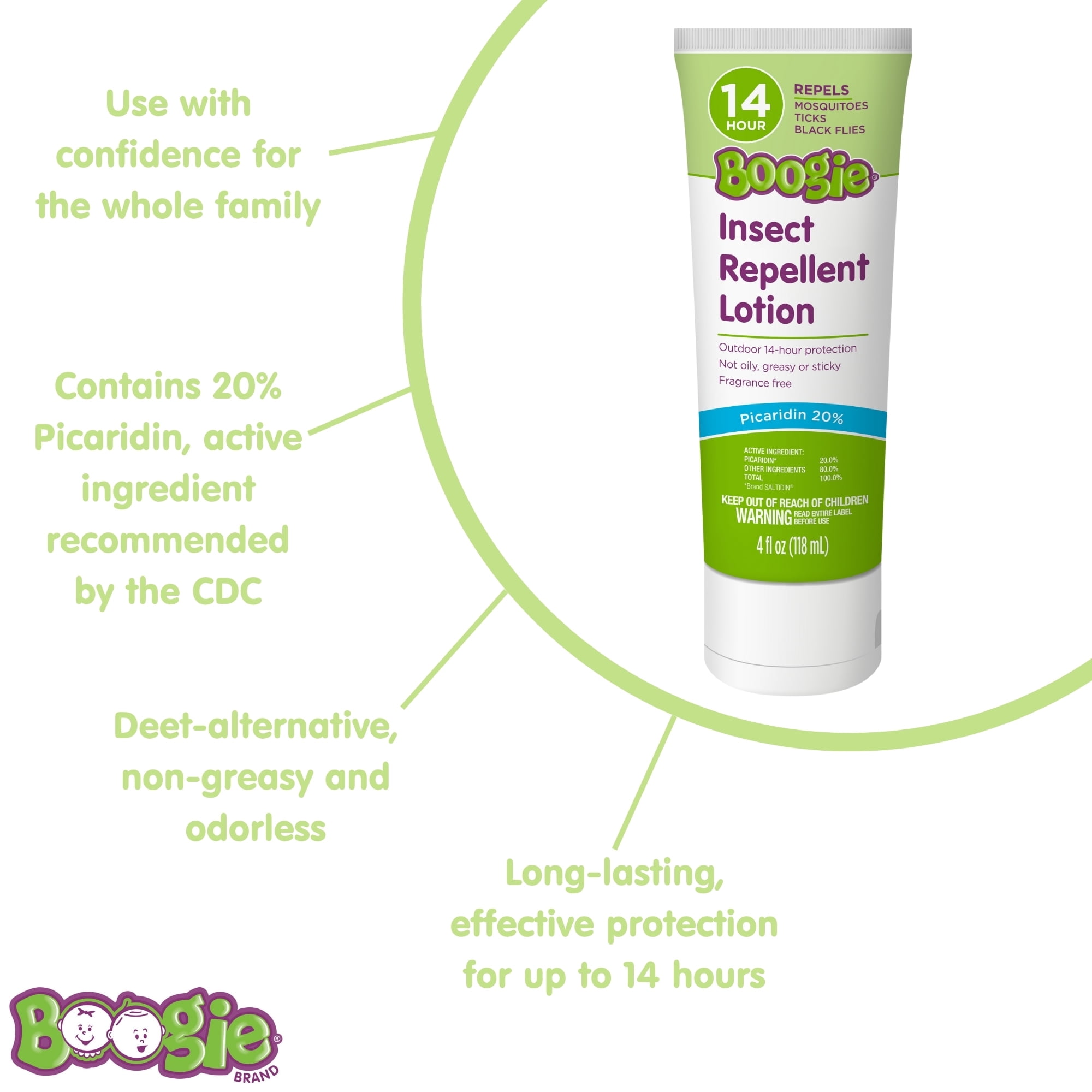 (2 pack) Boogie Insect Repellent Lotion, Repels Mosquitos, Ticks, Black Flies & More, Unscented, 4 fl oz