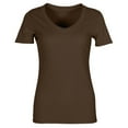thumbnail image 4 of DuoJiaJ Women's New Thread Strip Slim Long Short Sleeve Sexy V Neck Casual T Shirt Women’s Summer Tops Brown L, 4 of 4