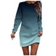 thumbnail image 1 of Vestido informal de manga larga para mujer: vestido liso de otoño/invierno con cuello redondo y estampado navideño opcional., 1 of 5
