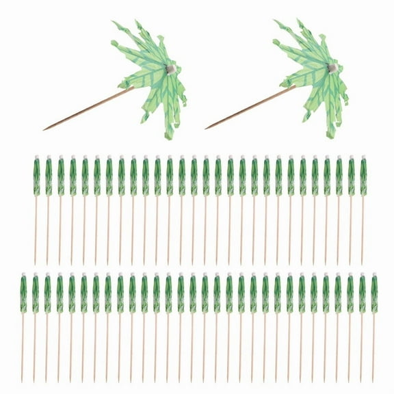 60 Pieces Green Tropical Coconut Palm Tree Paper Umbrellas Picks Cocktail Parasols Cupcake Picks for Hawaiian Party