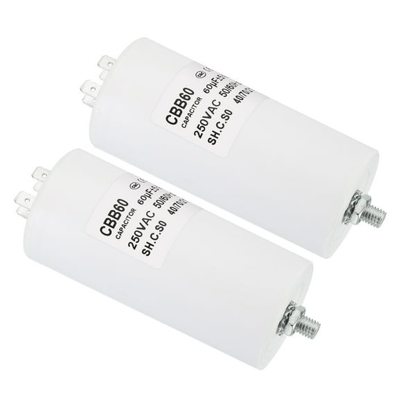 CBB60 60uf Running Capacitor,2Pcs AC 250V 4 Pins 50/60Hz with M8 Screw for Washing Machine