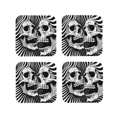 

Tideii Psychedelic Skull Illusion Art for Leather Coasters 4 Pieces Anti-fouling and Anti-scalding Decorative Coasters Suitable for Restaurants Kitchens Coffee Shops-Square