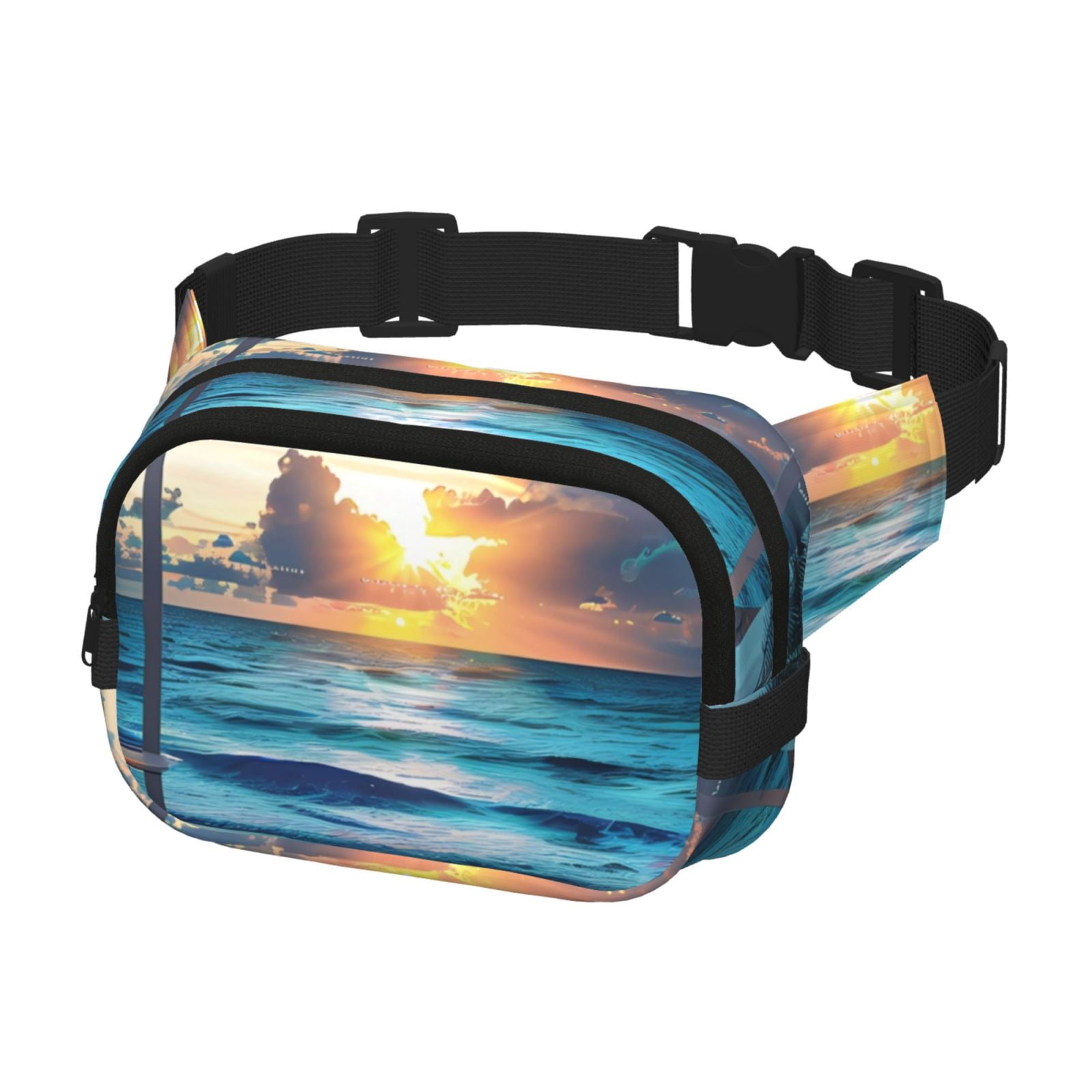 Picia Ocean View Bedroom Print Square Double-Layer Waist Bag Mini Adjustable Waist Belt Bag Exercise Running Travel Hiking