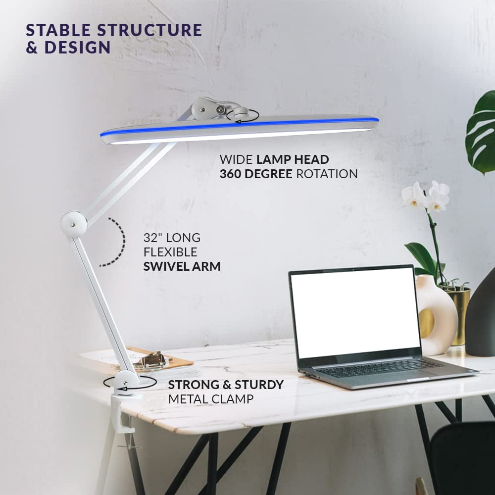Neatfi Professional LED Task Lamp with Clamp, 2200 Lumens, 23-Inch Wide Head, Dimmable Work Light for Office, Study, Crafting & Nail Techs, White