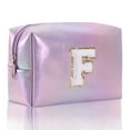 thumbnail image 2 of Large Capacity Embroidered Alphabet Makeup Bag (Purple): Spacious, Elegant Embroidery, Portable, High-Quality, Organized, 2 of 6