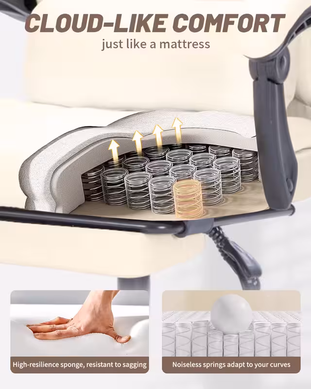 thumbnail image 4 of Qusaphy 600lbs Big and Tall PU Leather Executive Office Chair, Reclining Backrest up to 155°, Spring Cushion Seat, Lumbar Support & Adjustable Armrests for Home Office or Conference Room, 4 of 8