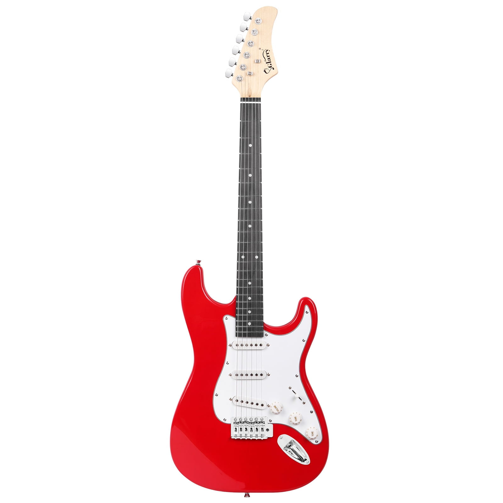 Kepooman GST Stylish Electric Guitar Complete Beginner Kit Full-size Solid-Body SSS Pickups for Starter with White Pickguard, 20W Amplifier, Red