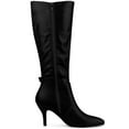 thumbnail image 3 of BLISSFUL STEP Women's Boots Knee High Stiletto Heel Boots Pointy Toe Buckle Zipper Boots Black 7, 3 of 7