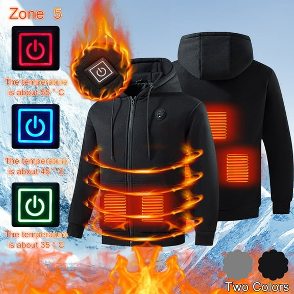 Chiccall Heated Hoodies for Men with Light 5 Zones Heating Zip Up Hooded Drawstring Sweatshirts Fleece Lined Winter Thermal Heated Outdoor Coats without Battery