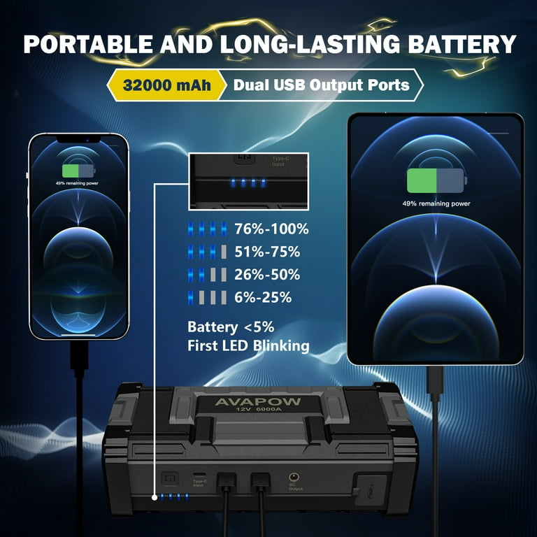 6000A Booster Batterie Voiture (10.0 L + Essence & Diesel