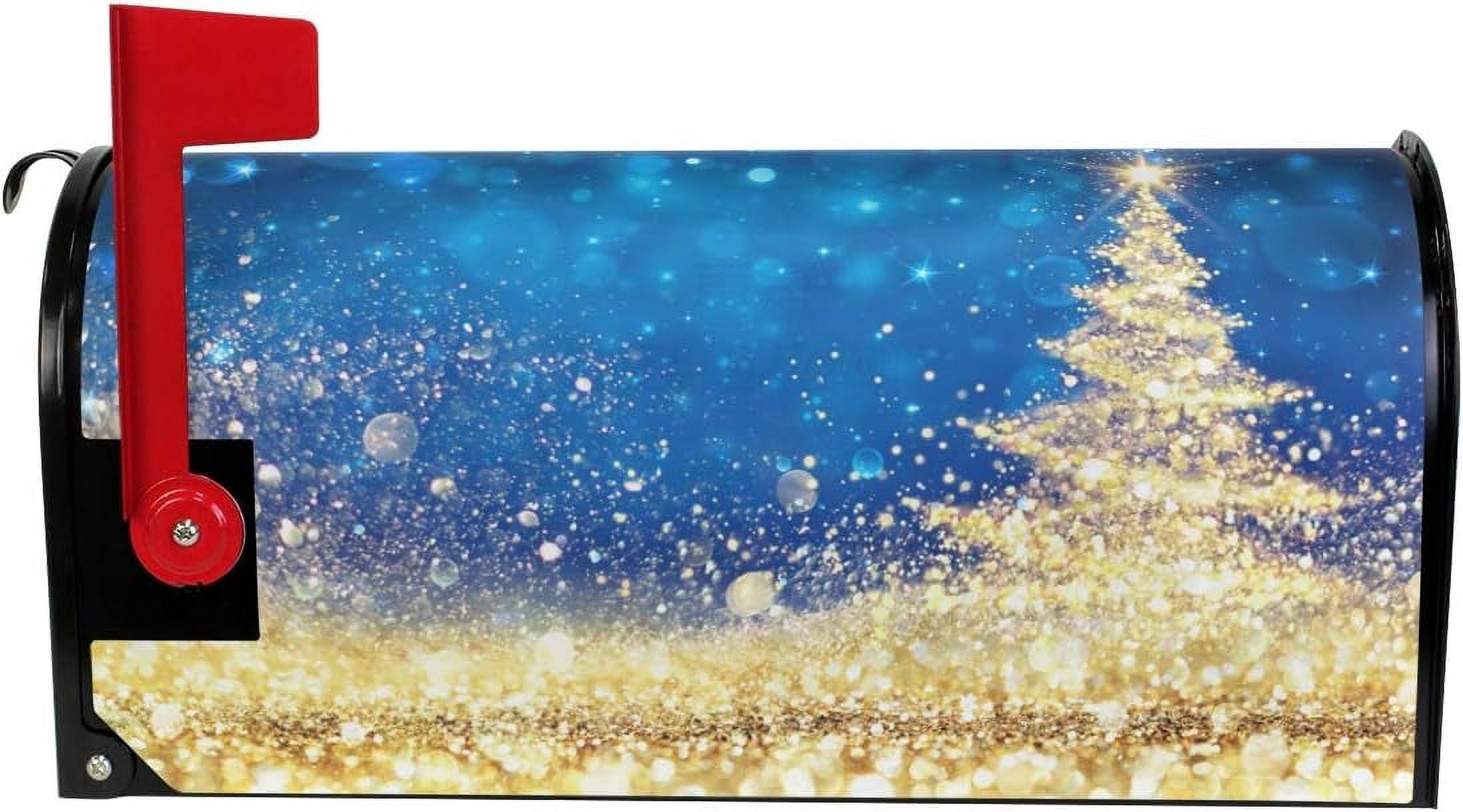 Golden Glitter Christmas Tree Magnetic Mailbox Cover Oversized for Garden Yard Outdoor Decorations-25.5" x20.8