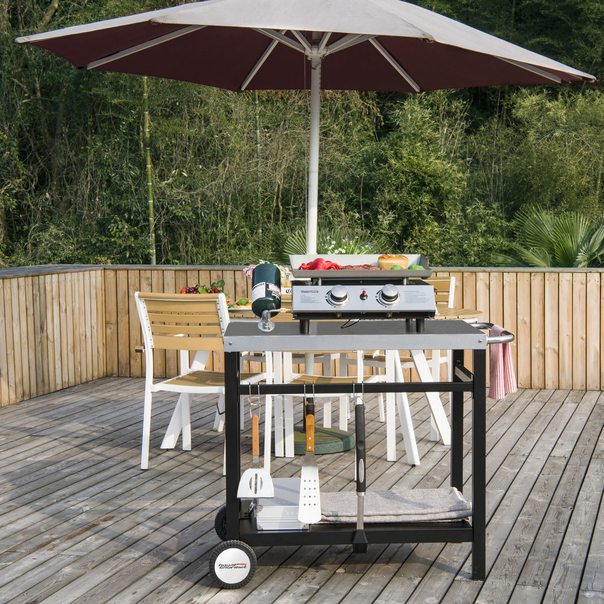 Royal Gourmet Outdoor Cooking Station Table Food Prep BBQ Grill Serving Cart 